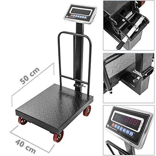 PrimeMatik - Balanza Industrial de Plataforma 40x50 cm báscula 200 Kg con Ruedas