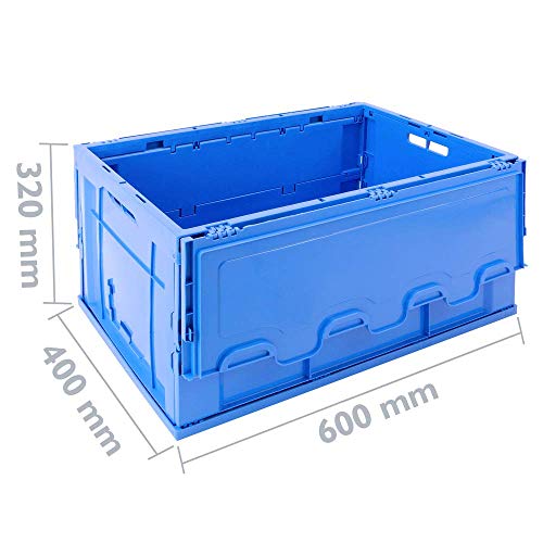 PrimeMatik - Caja de plástico EuroBox Plegable y apilable. Contenedor Azul con Tapa 60x40x32cm 65L PrimeMatik - Caja de plástico EuroBox Plegable y apilable. Contenedor Azul con Tapa 60x40x32cm 65L