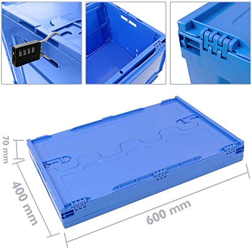 PrimeMatik - Caja de plástico EuroBox Plegable y apilable. Contenedor Azul con Tapa 60x40x32cm 65L