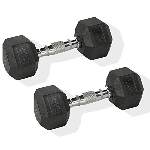 Primeum Fitness - Mancuernas Hexagonales, 2 Unidades de 1KG, de Hierro Fundido Recubiertas de Caucho, Ergonómicas, Empuñadura Antideslizante