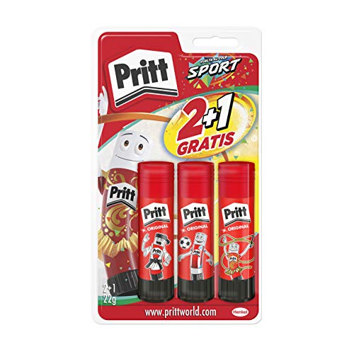 Pritt Barra Adhesiva, pegamento infantil seguro para niños para manualidades, cola universal de adhesión fuerte para estuche escolar y oficina, 2+1 x 22 g Pritt Stick