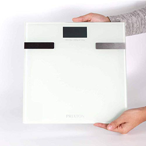 PRIXTON - Bascula de baño digital con APP para Móvil / Bluetooth / Pantalla LCD / 6 en 1: peso, masa corporal, líquidos, masa muscular, masa ósea y calorías - Válido para iOS y Android | BC200
