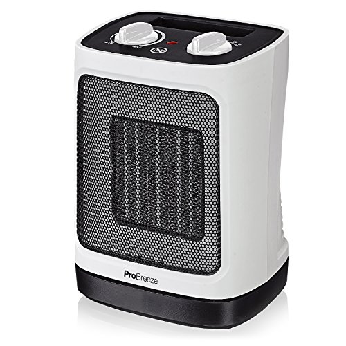 Pro Breeze Mini Calefactor Cerámico 2000W. Oscilación Automática y 2 Configuraciones de Temperatura, Blanco