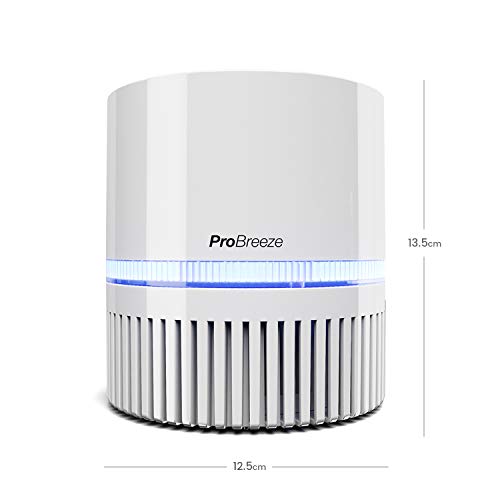 Pro Breeze Purificador de Aire Mini con Auténtico Filtro HEPA e Ionizador - Limpiador de Aire Personal de Escritorio con Luz Nocturna - para Hogar, Trabajo, Oficinas | USB y Alimentación Principal