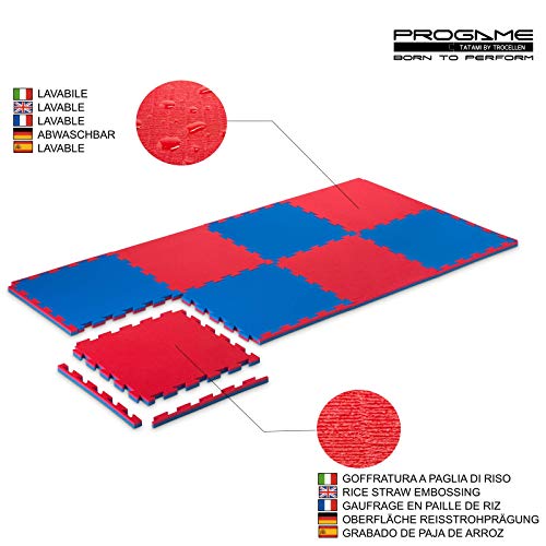 Pro Game Kit 8 Piezas Tatami Gimnasio 2 cm Basic-Home Azul/Rojo 50x50 cm. Alfombra Puzzle Tatami Karate 2 cm