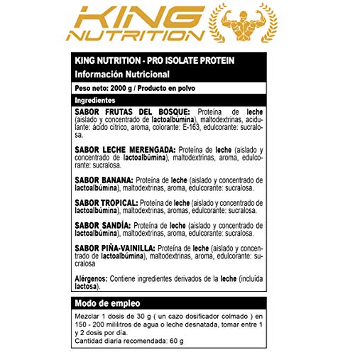 Pro Isolate Protein 2Kg Capuchino King Nutrition proteina isolada baja en grasa