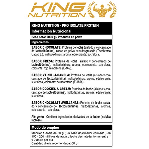 Pro Isolate Protein 2Kg Capuchino King Nutrition proteina isolada baja en grasa
