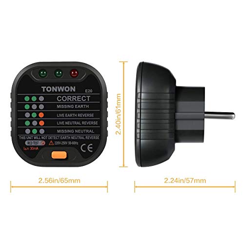 Probador de Enchufes, TONWON GFCI Testeador del Cableado Eléctrico, Toma de Corriente Avanzada, Circuito Eléctrico Automático Polaridad Prueba de Fugas Eléctrica Buscador de Interruptor de Enchufe