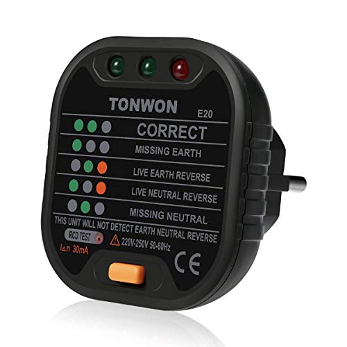 Probador de Enchufes, TONWON GFCI Testeador del Cableado Eléctrico, Toma de Corriente Avanzada, Circuito Eléctrico Automático Polaridad Prueba de Fugas Eléctrica Buscador de Interruptor de Enchufe Probador de Enchufes, TONWON GFCI Testeador del Cableado Eléctrico, Toma de Corriente Avanzada, Circuito Eléctrico Automático Polaridad Prueba de Fugas Eléctrica Buscador de Interruptor de Enchufe