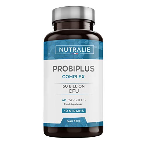 Probiótico Probiplus 50 mil millones de UFC garantizados por dosis | 10 cepas efectivas y naturales | 60 cápsulas vegetales | Mejora las defensas y la flora intestinal | Probiplus complex | Nutralie