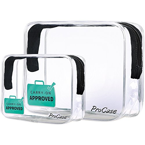 ProCase TSA Aprobado Neceser Transparente, Bolsos Transparentes de un Cuarto de Galón con Cremallera, Bolsas de Aseo para Líquidos Cremas Geles 3-1-1 Kit (Paquete de 2 Unidades, Grande + Pequeño)