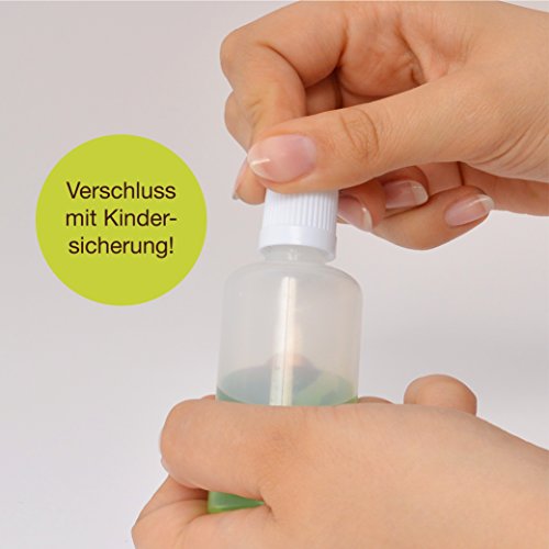 ProfessionalTree Botellas de líquido de 10x50 ml para la dosificación y el Almacenamiento Limpio de líquidos - Tapón de Rosca con Bloqueo de Seguridad para niños