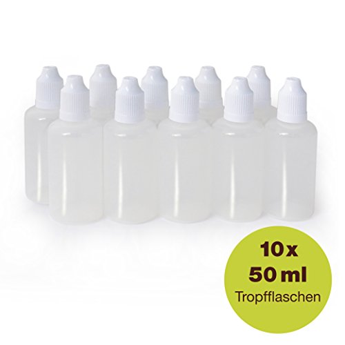 ProfessionalTree Botellas de líquido de 10x50 ml para la dosificación y el Almacenamiento Limpio de líquidos - Tapón de Rosca con Bloqueo de Seguridad para niños