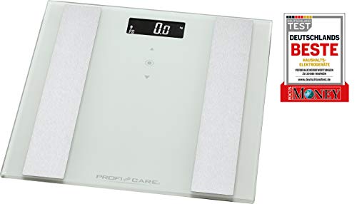 ProfiCare PW 3007 - Báscula baño digital con análisis corporal de 8 funciones diagnóstico, color blanco inox