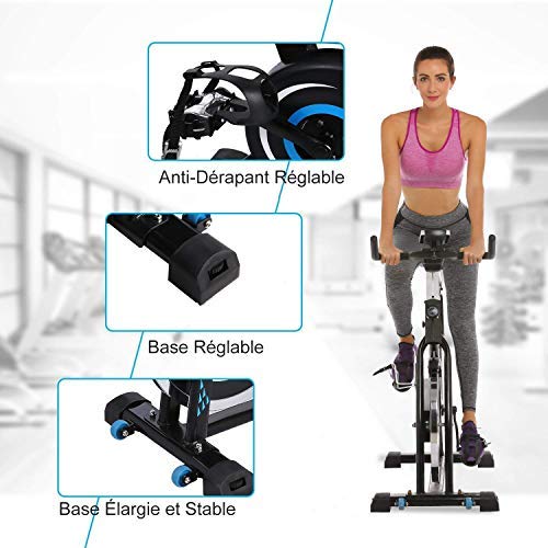 Profun Bicicleta Estática de Spinning Profesional, Ajustable Resistencia, Pantalla LCD, Bicicleta Fitness de Gimnasio Ejercicio con Volante de Inercia, Sillín Ajustable, Máx.130kg (Negro con App)