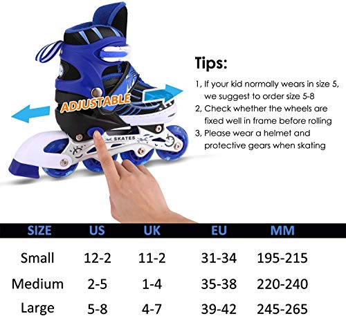 Profun Patines en Línea Niños/Niñas Patines Ajustables con Ruedas Luminosas de PU, Rodamiento de ABEC-7, Flash Ruedas, (Azul, 31-34)