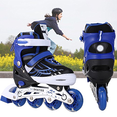 Profun Patines en Línea Niños/Niñas Patines Ajustables con Ruedas Luminosas de PU, Rodamiento de ABEC-7, Flash Ruedas, (Azul, 31-34)