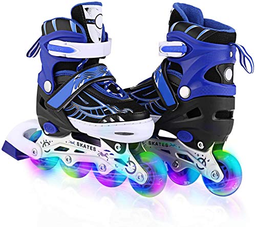 Profun Patines en Línea Niños/Niñas Patines Ajustables con Ruedas Luminosas de PU, Rodamiento de ABEC-7, Flash Ruedas, (Azul, 31-34)