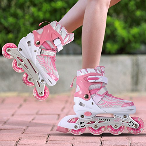 Profun Patines en Línea Niños/Niñas Patines Ajustables con Ruedas Luminosas de PU, Rodamiento de ABEC-7, Flash Ruedas, (Rosa, 31-34)