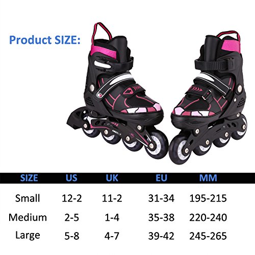 Profun Patines en Línea Tamaño Ajustable Ilumina LED Ruedas para Niño y Niña, Rodamiento de ABEC-7, Flash Ruedas, Patines de 4 Ruedas para Infantiles, Adolescentes, Adultos(Rosa, Medio-(35-38-EU))