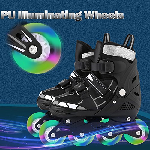 Profun Patines en Línea Tamaño Ajustable Ilumina LED Ruedas para Niño y Niña, Rodamiento de ABEC-7, Flash Ruedas, Patines de 4 Ruedas para Infantiles, Adolescentes, Adultos(Blanco, Pequeña-(31-34-EU))