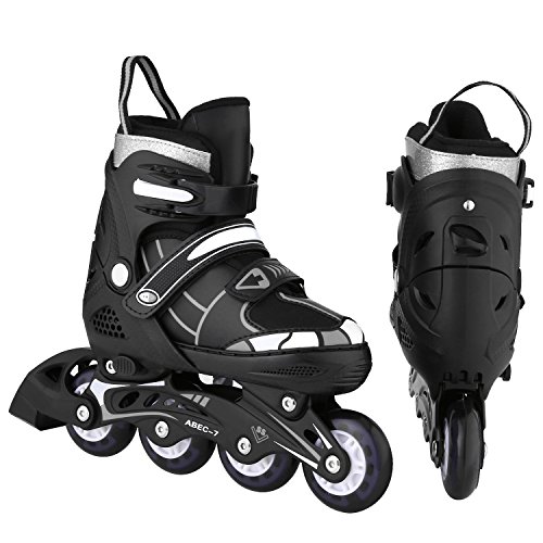 Profun Patines en Línea Tamaño Ajustable Ilumina LED Ruedas para Niño y Niña, Rodamiento de ABEC-7, Flash Ruedas, Patines de 4 Ruedas para Infantiles, Adolescentes, Adultos(Blanco, Pequeña-(31-34-EU))