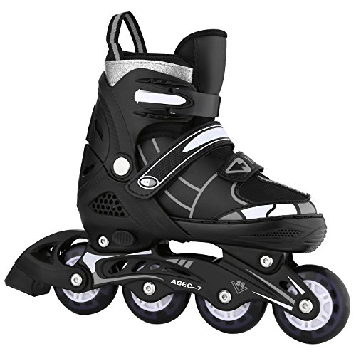 Profun Patines en Línea Tamaño Ajustable Ilumina LED Ruedas para Niño y Niña, Rodamiento de ABEC-7, Flash Ruedas, Patines de 4 Ruedas para Infantiles, Adolescentes, Adultos(Blanco, Pequeña-(31-34-EU))