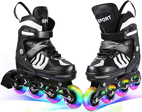 Profun Patines en Línea Tamaño Ajustable Ilumina LED Ruedas para Niño y Niña, Rodamiento de ABEC-7, Flash Ruedas, Patines de 4 Ruedas para Infantiles, Adolescentes, Adultos(Blanco, Pequeña-(31-34-EU))