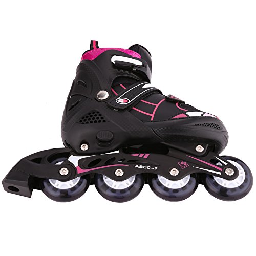 Profun Patines en Línea Tamaño Ajustable Ilumina LED Ruedas para Niño y Niña, Rodamiento de ABEC-7, Flash Ruedas, Patines de 4 Ruedas para Infantiles, Adolescentes, Adultos(Rosa, Pequeña-(31-34-EU)) Profun Patines en Línea Tamaño Ajustable Ilumina LED Ruedas para Niño y Niña, Rodamiento de ABEC-7, Flash Ruedas, Patines de 4 Ruedas para Infantiles, Adolescentes, Adultos(Rosa, Pequeña-(31-34-EU))