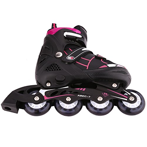 Profun Patines en Línea Tamaño Ajustable Ilumina LED Ruedas para Niño y Niña, Rodamiento de ABEC-7, Flash Ruedas, Patines de 4 Ruedas para Infantiles, Adolescentes, Adultos(Rosa, Pequeña-(31-34-EU))