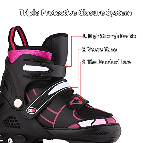 Profun Patines en Línea Tamaño Ajustable Ilumina LED Ruedas para Niño y Niña, Rodamiento de ABEC-7, Flash Ruedas, Patines de 4 Ruedas para Infantiles, Adolescentes, Adultos(Rosa, Medio-(35-38-EU))