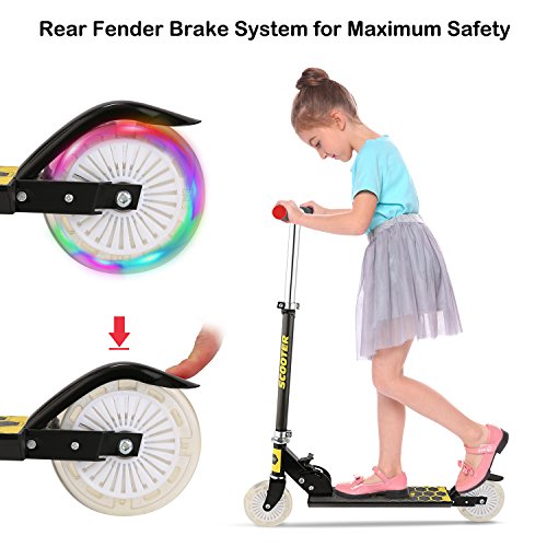 Profun Patinete 2 Ruedas Patinete Plegable para Niños Patinete Infantil con Freno Altura del Manillar Ajustable Patinete Niño Scooter con Luz Led Patinete con Luces para Niñas de 3 - 10 Años