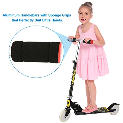 Profun Patinete 2 Ruedas Patinete Plegable para Niños Patinete Infantil con Freno Altura del Manillar Ajustable Patinete Niño Scooter con Luz Led Patinete con Luces para Niñas de 3 - 10 Años