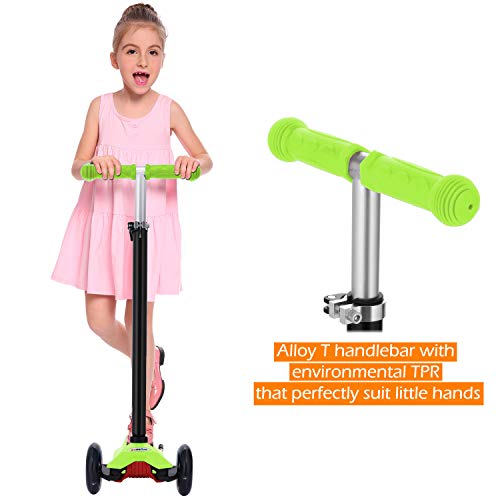 Profun Patinete 4 Ruedas Patinete para Niños de 3-10 Años Patinete Niño con Freno Altura del Manillar Ajustable Patinete Niña con Luces Led Patinetes para Niñas Diseño Desmontable - Verde