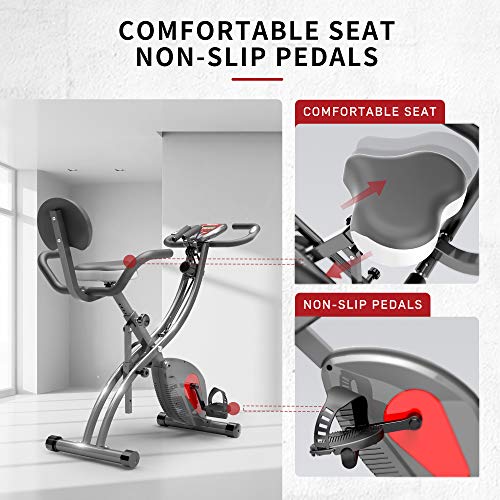 PROIRON Bicicleta Estática Plegable - Bici estatica con sensores de Pulso de Mano, Bandas de Ejercicio, Soporte para Teléfono móvil para Ejercicio Entrenamiento en Casa, MAX hasta 120 kg