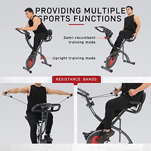 PROIRON Bicicleta Estática Plegable - Bici estatica con sensores de Pulso de Mano, Bandas de Ejercicio, Soporte para Teléfono móvil para Ejercicio Entrenamiento en Casa, MAX hasta 120 kg