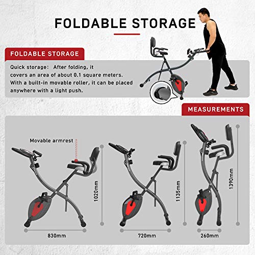 PROIRON Bicicleta Estática Plegable - Bici estatica con sensores de Pulso de Mano, Bandas de Ejercicio, Soporte para Teléfono móvil para Ejercicio Entrenamiento en Casa, MAX hasta 120 kg