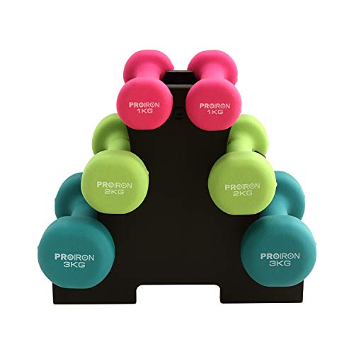 PROIRON Mancuernas de Neopreno Juego de 12kg Mancuernas 3 Pares de 2 x 1 kg, 2 x 2 kg y 2 x 3 kg con Soporte PROIRON Mancuernas de Neopreno Juego de 12kg Mancuernas 3 Pares de 2 x 1 kg, 2 x 2 kg y 2 x 3 kg con Soporte
