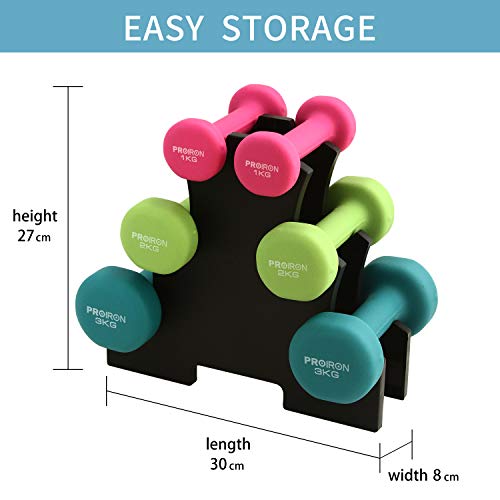 PROIRON Mancuernas de Neopreno Juego de 12kg Mancuernas 3 Pares de 2 x 1 kg, 2 x 2 kg y 2 x 3 kg con Soporte PROIRON Mancuernas de Neopreno Juego de 12kg Mancuernas 3 Pares de 2 x 1 kg, 2 x 2 kg y 2 x 3 kg con Soporte