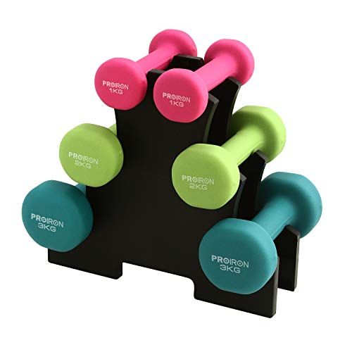 PROIRON Mancuernas de Neopreno Juego de 12kg Mancuernas 3 Pares de 2 x 1 kg, 2 x 2 kg y 2 x 3 kg con Soporte PROIRON Mancuernas de Neopreno Juego de 12kg Mancuernas 3 Pares de 2 x 1 kg, 2 x 2 kg y 2 x 3 kg con Soporte