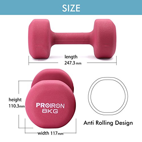 PROIRON Mancuernas de Neopreno -Mancuernas con Revestimiento de Neopreno 2 x 8 kg PROIRON Mancuernas de Neopreno -Mancuernas con Revestimiento de Neopreno 2 x 8 kg