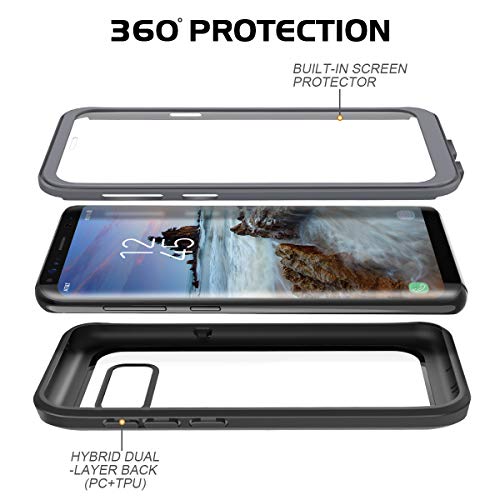 Prologfer Funda para Samsung Galaxy S8 Plus 360 Grados Transparente Carcasa Resistente con Protector de Pantalla incorporada Prueba de Golpes y Suciedad Cover para Samsung Galaxy S8 Plus Negro