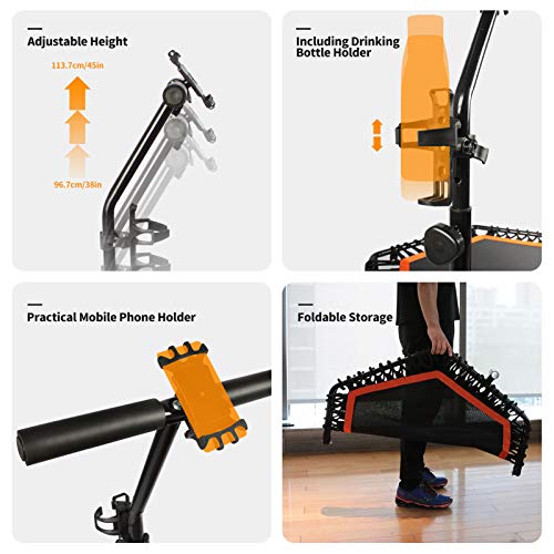 PROMECITY Trampolín de Rebote con Mango Ajustable para Adultos Fitness, Saltar Entrenador Ejercicios Cardiovascualres para Interiores - Límite Máximo 120 KG PROMECITY Trampolín de Rebote con Mango Ajustable para Adultos Fitness, Saltar Entrenador Ejercicios Cardiovascualres para Interiores - Límite Máximo 120 KG