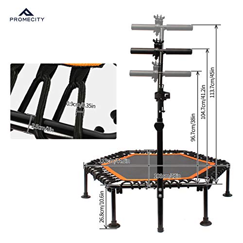 PROMECITY Trampolín de Rebote con Mango Ajustable para Adultos Fitness, Saltar Entrenador Ejercicios Cardiovascualres para Interiores - Límite Máximo 120 KG