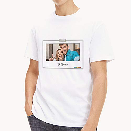 PROMO SHOP Camiseta Personalizada Hombre (Imagen y Texto Horizontal) Blanca · Manga Corta/Talla S · 100% Algodón · Impresión Directa (DTG) · Camisetas Personalizas Impresas Directamente sobre Tejido