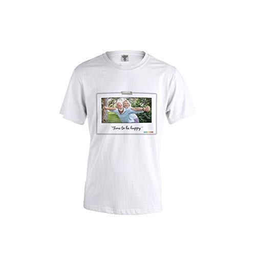 PROMO SHOP Camiseta Personalizada Hombre (Imagen y Texto Horizontal) Blanca · Manga Corta/Talla S · 100% Algodón · Impresión Directa (DTG) · Camisetas Personalizas Impresas Directamente sobre Tejido