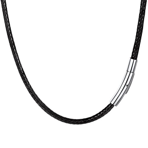 PROSTEEL Collar de Cuero Genuino para Hombre, 3mm Cadena de Cuero con Cierre de Acero Inoxidable Collar Básico