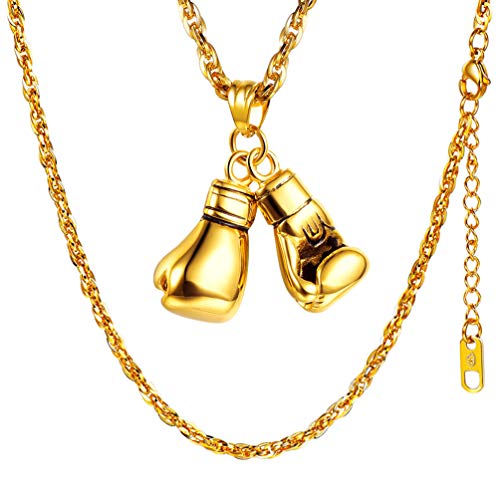 PROSTEEL Collar de Guantes de Boxeo Personalizable, Acero Inoxidable/Chapado en Oro 18K/Oro Rosado/Metal Negro con Caja de Regalo (Dorado No Personalizable)