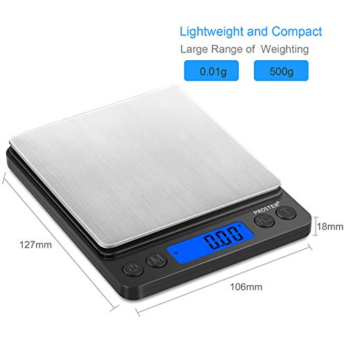 Proster Mini Escala Digital de Bolsillo 0.01-500g Escala Postal de Alta Precisión para Alimento de la Cocina, Pesar Gemas, Joyas y Otros Objetos Preciosos - Color Plata y Negro Proster Mini Escala Digital de Bolsillo 0.01-500g Escala Postal de Alta Precisión para Alimento de la Cocina, Pesar Gemas, Joyas y Otros Objetos Preciosos - Color Plata y Negro