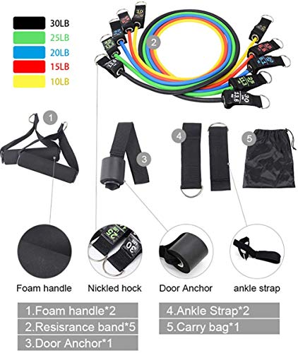 PROTAURI Bandas de Ejercicios con Bandas de Resistencia física Que incluya 5 Bandas de Ejercicios apilables con Ancla de Puerta, manijas, Estuche para Entrenamiento de Resistencia, Fisioterapia